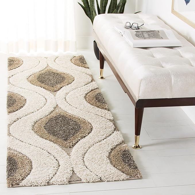 SAFAVIEH Florida Shag Collection Area Rug - 6'7" Square, Black & Red, Modern Ogee Design, Non-Shedding & Easy Care, 1.2-inch Thick Ideal for High Traffic Areas in Living Room, Bedroom (SG461-9040)