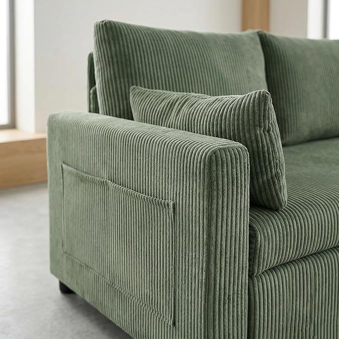 Sectional Sleeper Sofa with Pull Out Bed, LShape Convertible Sofa Bed Couch with Storage Chaise, 3 in 1 Pull Out Sofa Bed with 3 Seats, for Living Room,Apartment, Green, 85Inch