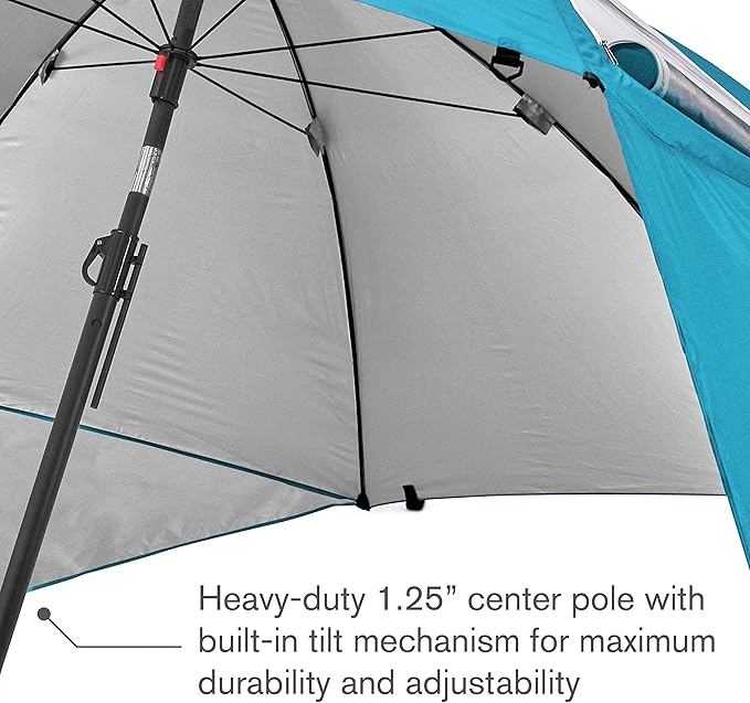 Sport-Brella Premiere UPF 50+ Umbrella Shelter with Patented Side Panels and Tilt Mechanism, Heavy-Duty 1.25 Inch Center Pole, Auger Anchor for Sand and Grass