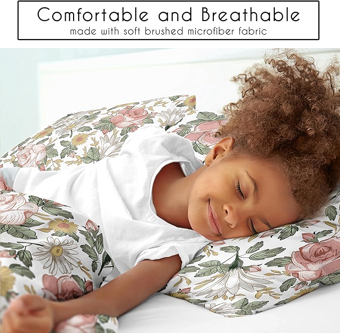 Sweet Jojo Designs 2-Piece Twin Comforter Set (Vintage Floral Boho) for Girls, Teen, Kids Bedding, Bed in a Bag incl. Blanket & Pillow Sham (Shabby Chic, Rose Flower, Farmhouse, Bohemian Pink, Yellow)
