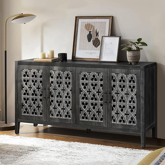Accent Sideboard with Adjustable Shelf,Cabinet W/Solid Wood Legs,American Country Style Console Credenza Buffet Table,for Kitchen Dining Room Entryway Hallway,Antique Black