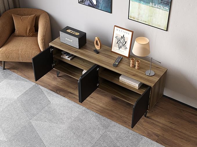 Mid Century Modern TV Stand Console for Living Room (55 to 65 Inch Television) Black and Brown with Storage Cabinets, Modern Designs by Crafts and Comfort