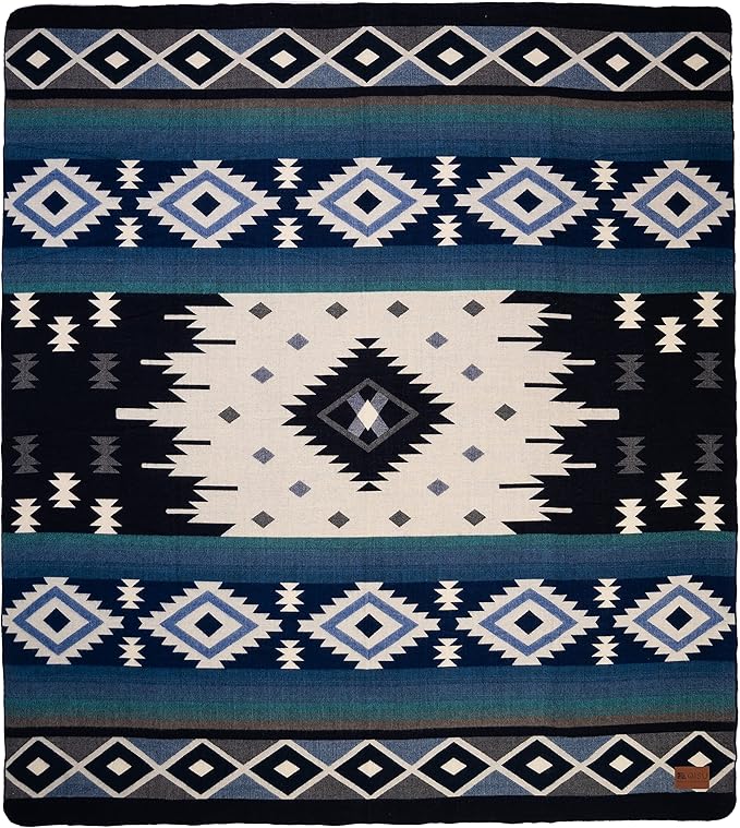 QISU Wool Blanket Throw | Large, Beautiful, Warm, Soft, Handmade in Ecuador by Local Artisans |94″ x 78″| Ultra-Soft, Hypoallergenic & Breathable | Non-Itchy or Scratchy Fabric (Blue Pyramid)