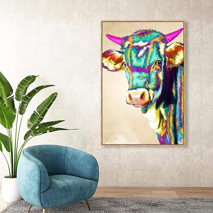 Animals Framed Wall Art Canvas Prints 'Color Glam Cow' Farm Animals