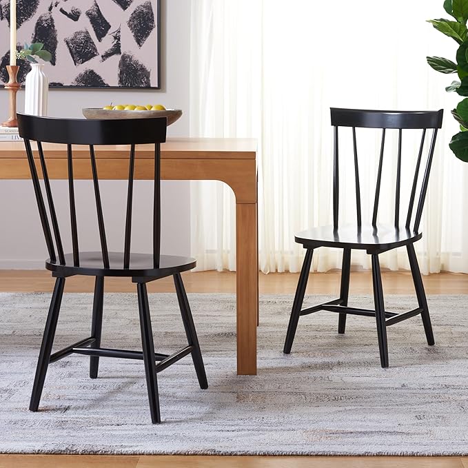 SAFAVIEH Home Collection Kealey Black Solid Wood Dining Chair Set of 2