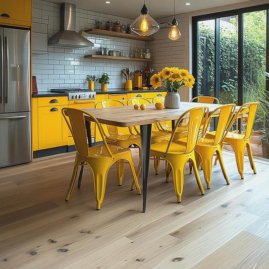 AC Pacific 18 Inch Seat Height Industrial Metal Dining Chairs, Stackable Kitchen or Bar Seat, Durable Modern Design, Versatile Accent Furniture, Set of 4, Yellow