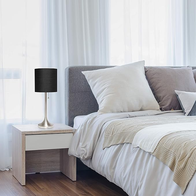 Simple Designs LT1076-BNB Tapered Fabric Drum Shade Table Lamp, Brushed Nickel and Black (Pack of 4)