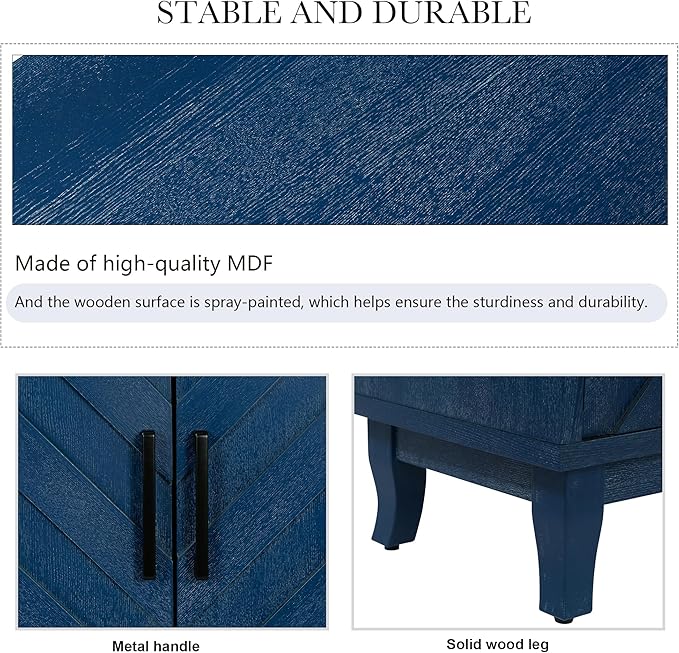 60" Accent Sideboard with Adjustable Shelf,Modern Farmhouse Accent Cabinet W/Solid Wood Legs,Console Credenza Buffet Table,for Kitchen Dining Room Entryway Hallway,Antique Navy Blue