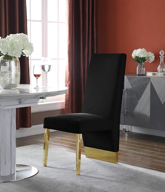 Meridian Furniture Porsha Collection Modern | Contemporary Dining Chair with Deep Channel Tufted Back and Sturdy Metal Legs, Set of 2, 19.5" W x 27" D x 42" H, Black Velvet Upholstered
