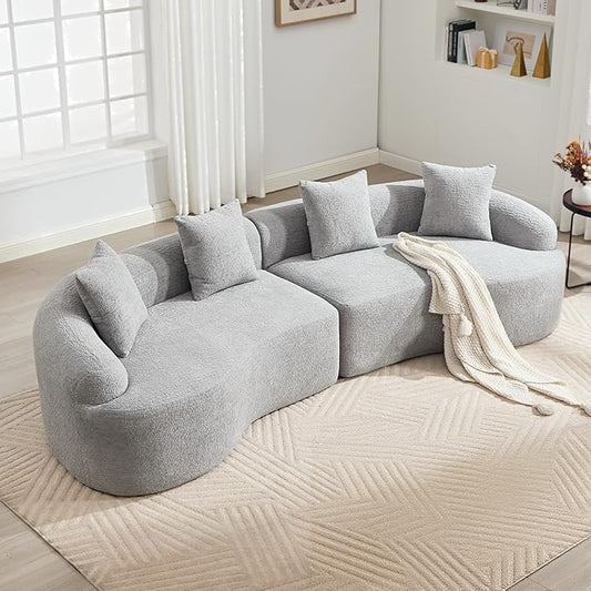 110" Oversized Cloud Sectional Sofa Modern Curved Boneless Couches for Living Room, 4-Seater Extra Deep Seat Foam Floor Compressed Couch w/Tight Backrest and 4 Pillows,Chenille Sofa & Couches | Breathable material, Non-slip, No Assembly Required