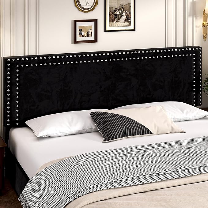 VECELO Full Size Upholstered Platform Bed Frame with 4 Storage Drawers, Adjustable Velvet Rivet Decor Headboard, Wooden Slats Support, No Box Spring Needed, Easy Assembly