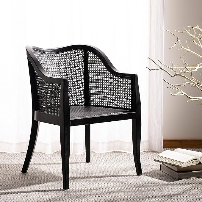 SAFAVIEH Home Collection - Maika Black Solid Wood & Cane Rattan Dining Chair, Fully Assembled (DCH9500C)
