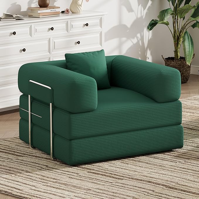BSHOMGI Folding Sofa Bed, 2 in 1 Convertible Sofas to Lounger Comfy Single Bean Bag Chair Floor Portable Foldable Sleeper Lazy Futon Couch Chair for Bedroom, Living Room (Green, 35.43" Single Sofa)