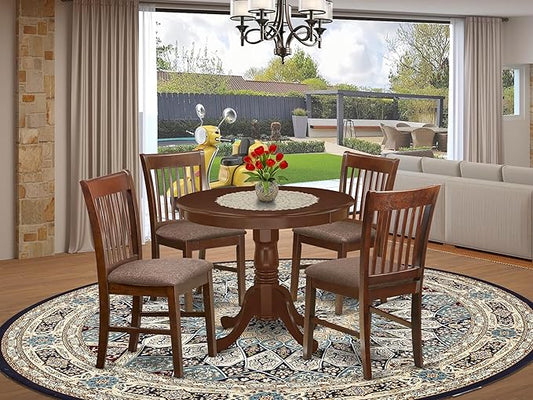 East West Furniture ANNO5-MAH-C 5 Piece Kitchen Table Set for 4 Includes a Round Dining Room Table with Pedestal and 4 Linen Fabric Upholstered Dining Chairs, 36x36 Inch, Mahogany