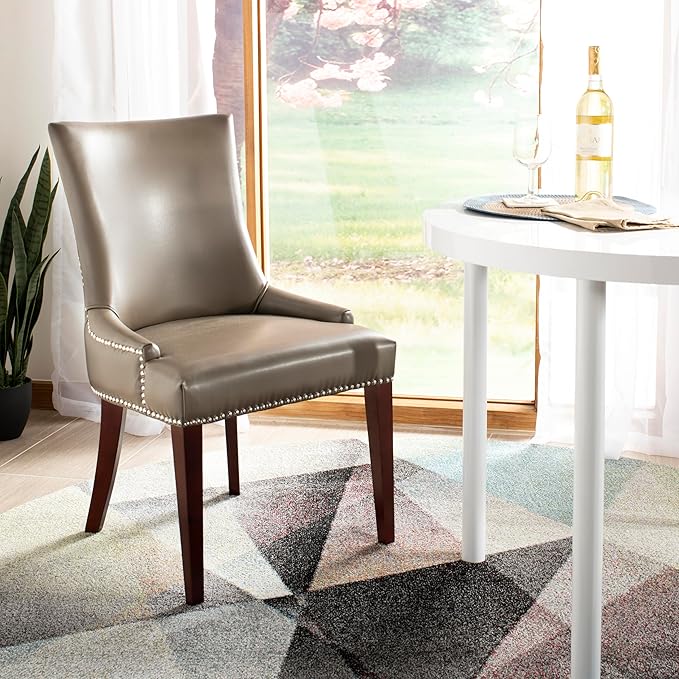 Safavieh Mercer Collection Eva Leather Dining Chair with Trim Nail Head, Grey