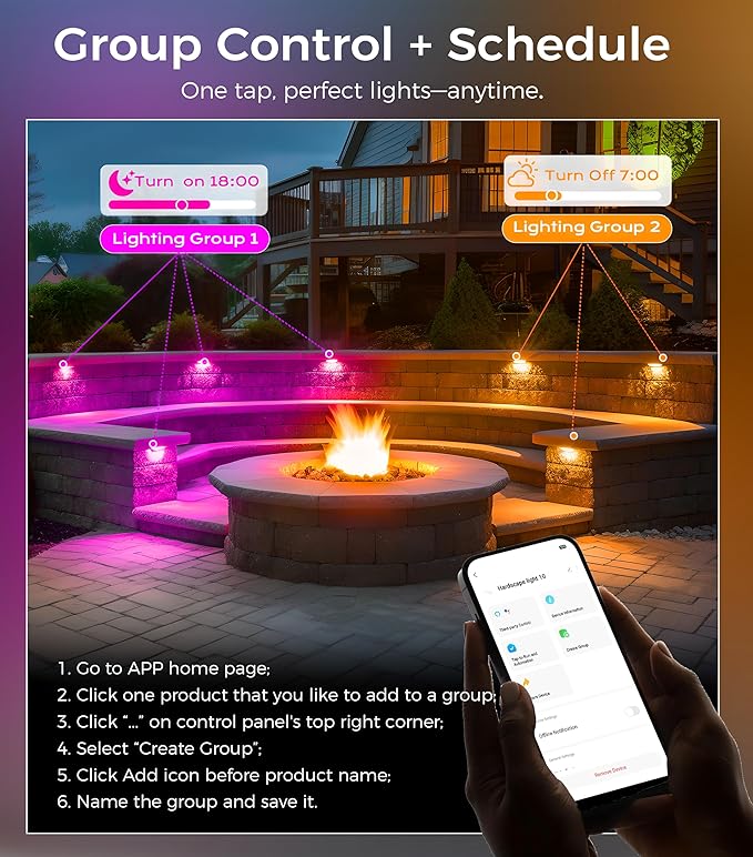 CLOUDY BAY [8 Pack] Low Voltage 7 Inch Smart Hardscape Lighting,3.5W LED Paver Light,2700-6500K,1.5W RGB Color Changing,Compatible with Alexa & Google Assistant,Hub Included,Transformer Excluded
