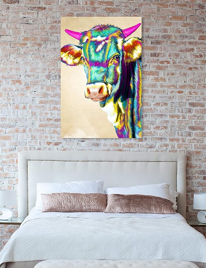 The Oliver Gal Artist Co. Animals Wall Art Canvas Prints 'Color Glam Cow' Home Décor, 40" x 60", Green, Pink