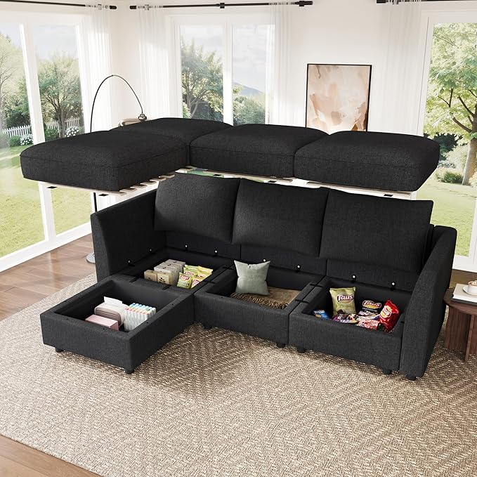 HONBAY Modular Sectional Sofa with Storage L Shaped Sectional Sofa, Convertible Couches for Living Room - Linen Grey