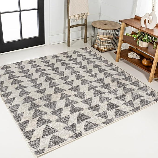 JONATHAN Y Aisha Moroccan Triangle Geometric Cream/Gray 9x9 Square Indoor Area Rug, Contemporary, Modern, Easy-Cleaning for Living Room, Bedroom, Kitchen, Pet Friendly, Non-Shedding (MOH206B-9SQ)
