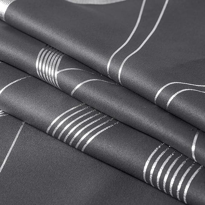 NICETOWN Blackout Curtains Panels for Bedroom, Microfiber Noise Reducing Thermal Insulated Wave Line Foil Print Design Blackout Curtains for Patio Sliding Glass Door (2 Panels, 42 x 84 Inch, Gray)
