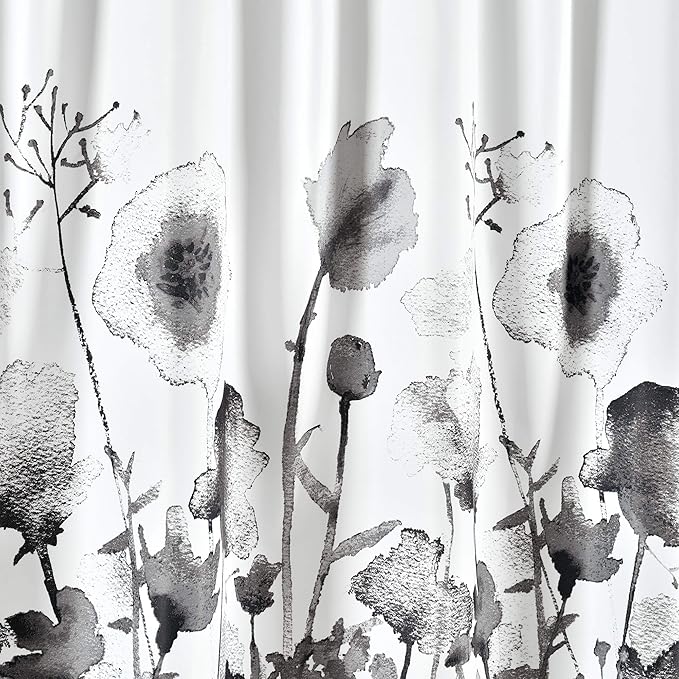 Lush Decor Zuri Flora Light Filtering Window Curtain Panel Pair, 52" W x 84" L, White & Black