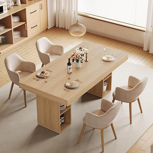 GAOMON 62.9" Wood Dining Table for 4-6 People, Large Kitchen Table with Sturdy Pedestal, Long Dining Table with Storage Cube, Farmhouse Rectangle Dinner Table for Dining Room and Living Room