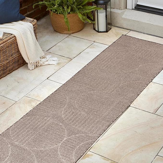 JONATHAN Y Nordby High-Low Arch Striped Indoor/Outdoor Runner Rug, 2x8, Taupe/Beige, for Patio, Backyard, Living Room, Bedroom, Office, Hose-Washable (SCN104D-28)