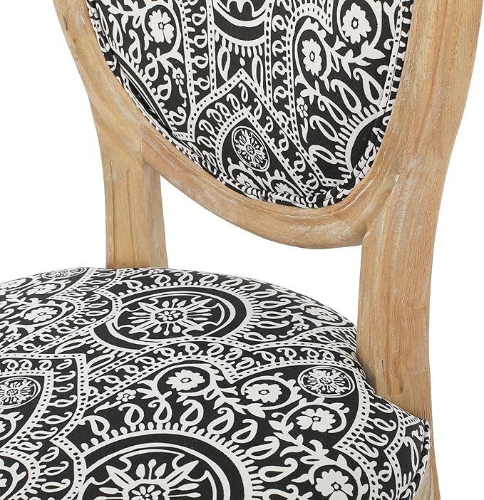 Christopher Knight Home Hulda French Country Fabric Dining Chairs (Set of 4), Black and White Pattern, Natural