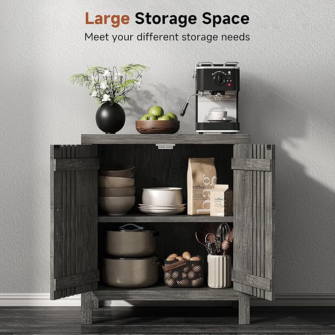 Sideboard Buffet Cabinet with Storage, Farmhouse Storage Cabinet Kitchen Buffet Cabinets, Wood Coffee Bar Sideboard for Kitchen, Entryway, Living Room, Grey Oak