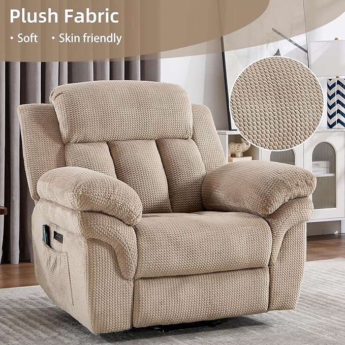 CANMOV 46" Wide Oversized Power Lift Recliner Chair for Elderly, Extra Large Electric Lift Recliners for Big and Tall, Power Recliner Chair with Massage&Heating, USB and Type-C Ports, Light Brown