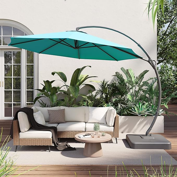 LAUSAINT HOME Outdoor Patio Umbrella with Base included, Deluxe Curvy Cantilever Umbrella Heavy Duty Offset Hanging Umbrella