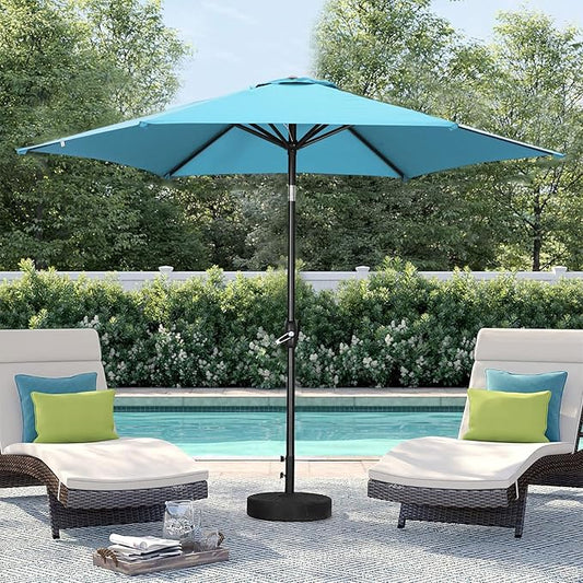HYD-Parts 9FT Patio Umbrella Outdoor Table Umbrella,Market Umbrella with Push Button Tilt and Crank for Garden, Lawn, Deck, Backyard & Pool, No Base (Blue)