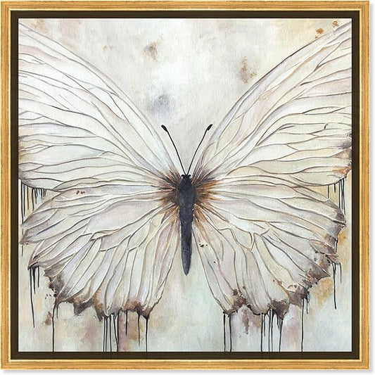 Art Remedy Neutral Beauty Chic Farmhouse Canvas Wall Art, Gold Floater Frame, 16"x16"