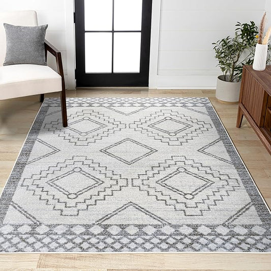 JONATHAN Y Amir Moroccan Beni Souk Cream/Gray Indoor Area Rug, 5x8, Bohemian, Scandinavian, Easy-Cleaning for Living Room, Bedroom, Kitchen, Pet Friendly, Non-Shedding (MOH200B-5)