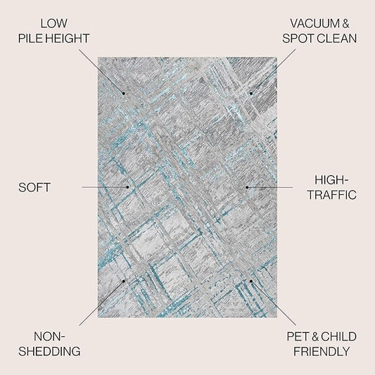 JONATHAN Y Slant Abstract Gray/Turquoise Indoor Area Rug 5X8 ft, Modern for Living Room, Bedroom, Kitchen, Office, Easy-Cleaning, High Traffic, Pet-Friendly, Non-Shedding SOR201A-5