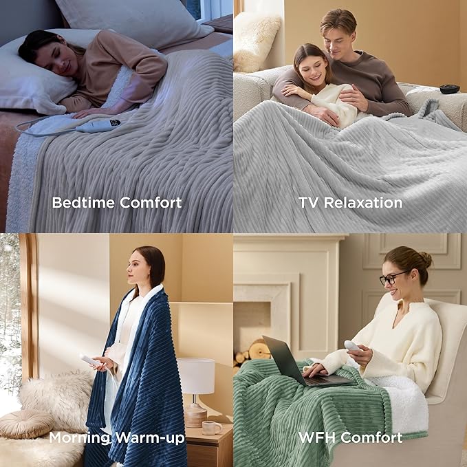 Bedsure GentleSoft Electric Blanket Full Size - Soft Ribbed Flannel Heated Blanket with 6 Heat Settings, Heating with 10 Time Settings, 8 hrs Timer Auto Shut Off, Gifts for Grandma (72"x84", Cream)