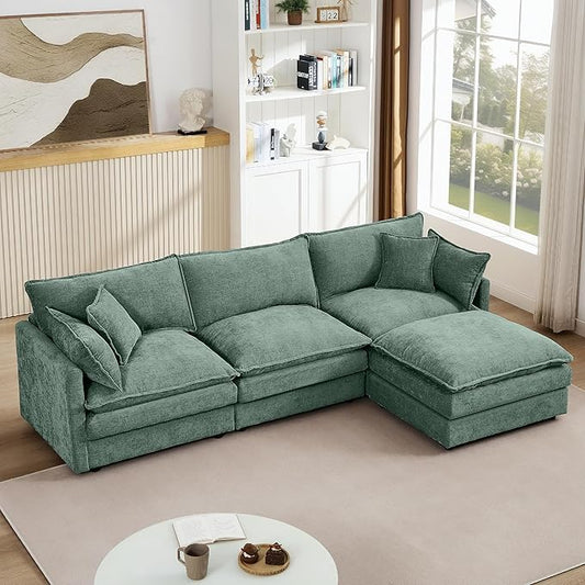 Eafurn Oversized Reversible Modular Sectional Sofa with Movable Ottoman, 4 Seater Convertible L Shaped Corner Couch Modern Chenille Sofa Set w/Double Layers Seat Cushions for Living Room Apartment | Deep Seat, Easy Assembly, 2-layer Cushions, DIY Combi...