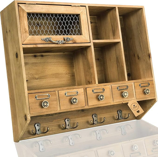 Felt Creative Home Goods Farmhouse Medicine Cabinet Organizer – Rustic Chicken Wire Wall Shelf with Hooks | Apothecary Shelf & Bathroom Wall Cabinet for Vintage Storage Farmhouse Shelves