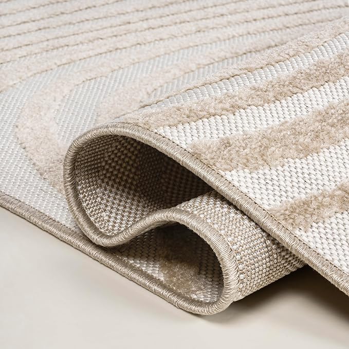 JONATHAN Y Maribo High-Low Abstract Striped Beige/Cream 4x6 Indoor/Outdoor Area Rug for Patio, Backyard, Living Room, Bedroom, Office, Hose-Washable (SCN103D-4)