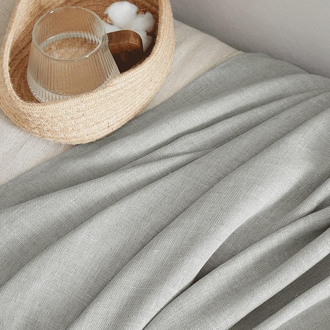 NICETOWN Linen Gray Curtains 84 inches Length 2 Panels Set, Rod Pocket & Back Tab Flax Linen Burlap Semi Sheer Eclectic Drapes Privacy with Light Filtering for Kids Room/Living Room, W52 x L84