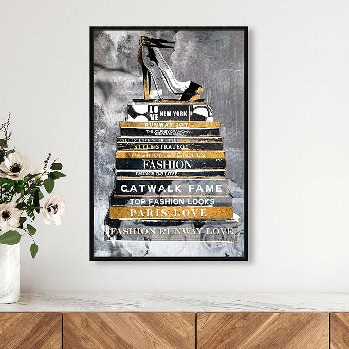 The Oliver Gal Artist Co. Fashion and Glam Wall Art Framed Canvas Prints 'Fashion Thoughts Noir Classic' Shoes