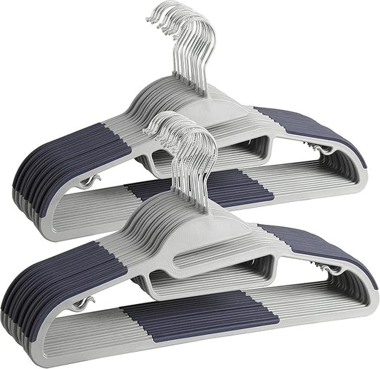 Finnhomy 50 Pack Plastic Hangers, Heavy Duty Clothes Hangers with Non-Slip Pads, Space Saving Easy Slide Clothes Hanger for Closet, Great for Shirts, Pants, Scarves, Strong Enough for Coat