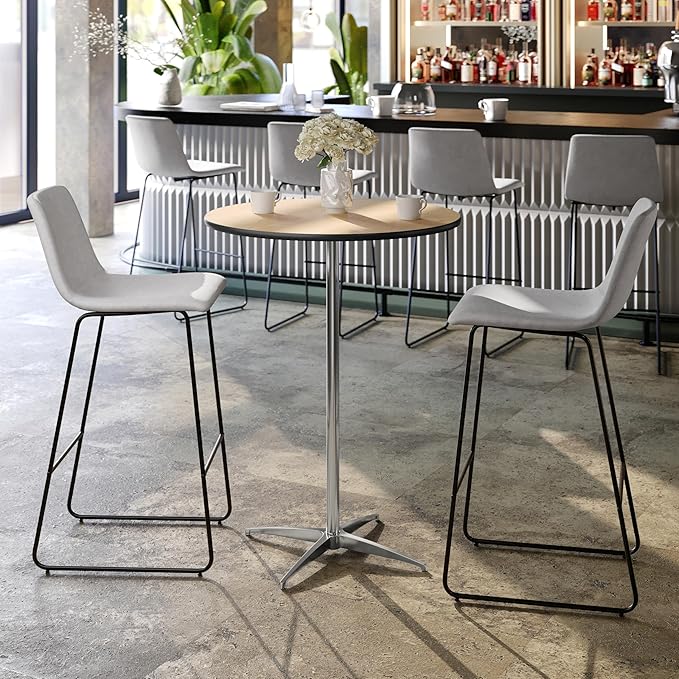 Flash Furniture Lars Set of 5 Commercial Cocktail Tables - Natural Finish Birchwood Tops - 30" Round - Includes 30'' and 42'' Columns - For Indoor/Outdoor Use