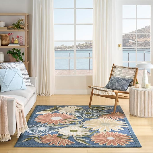 Nourison Home Aloha Blue Sage 3'6" x 5'6" Area Rug - Easy Clean, Non Shedding, Bed Room, Living Room, Dining Room, Kitchen (4' x 6')