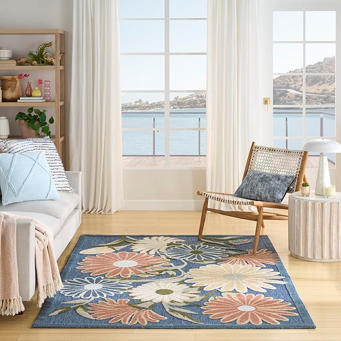 Nourison Home Aloha Blue Sage 5'3" x 7'5" Area Rug - Easy Clean, Non Shedding, Bed Room, Living Room, Dining Room, Kitchen (5' x 8')