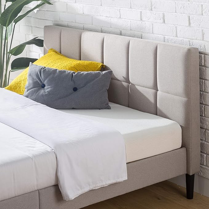 ZINUS Lottie Upholstered Platform Bed Frame with Short Headboard, Mattress Foundation, Wood Slat Support, No Box Spring Needed, Easy Assembly, Beige, Full