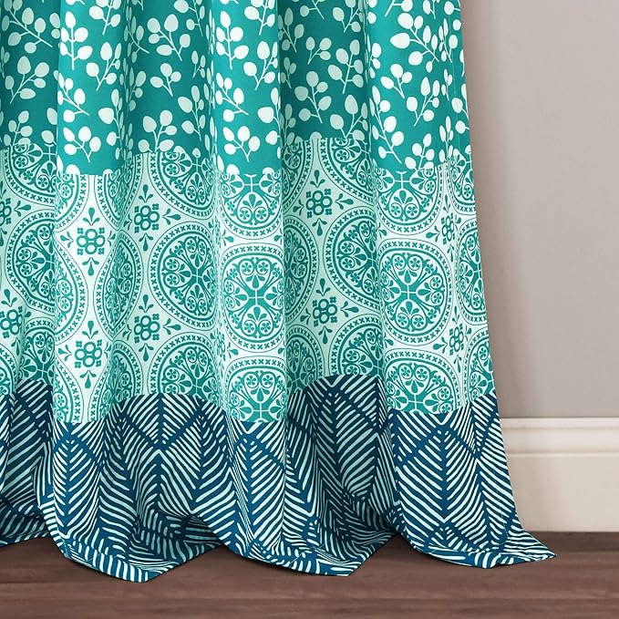 Lush Decor Bohemian Stripe Window Curtain Panels, Pair 52" W x 84" L Blue & Green - Light Filtering Curtains for Bedroom - Boho Curtains - Maximalist Decor