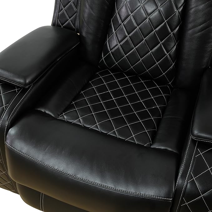 Power Recliner Sofa Set for Living Room, Leather Reclining Sofa Sets with Storage Console, Living Room Furniture Sets with LED Lights(Sofa, loveseat and Chair,Black)
