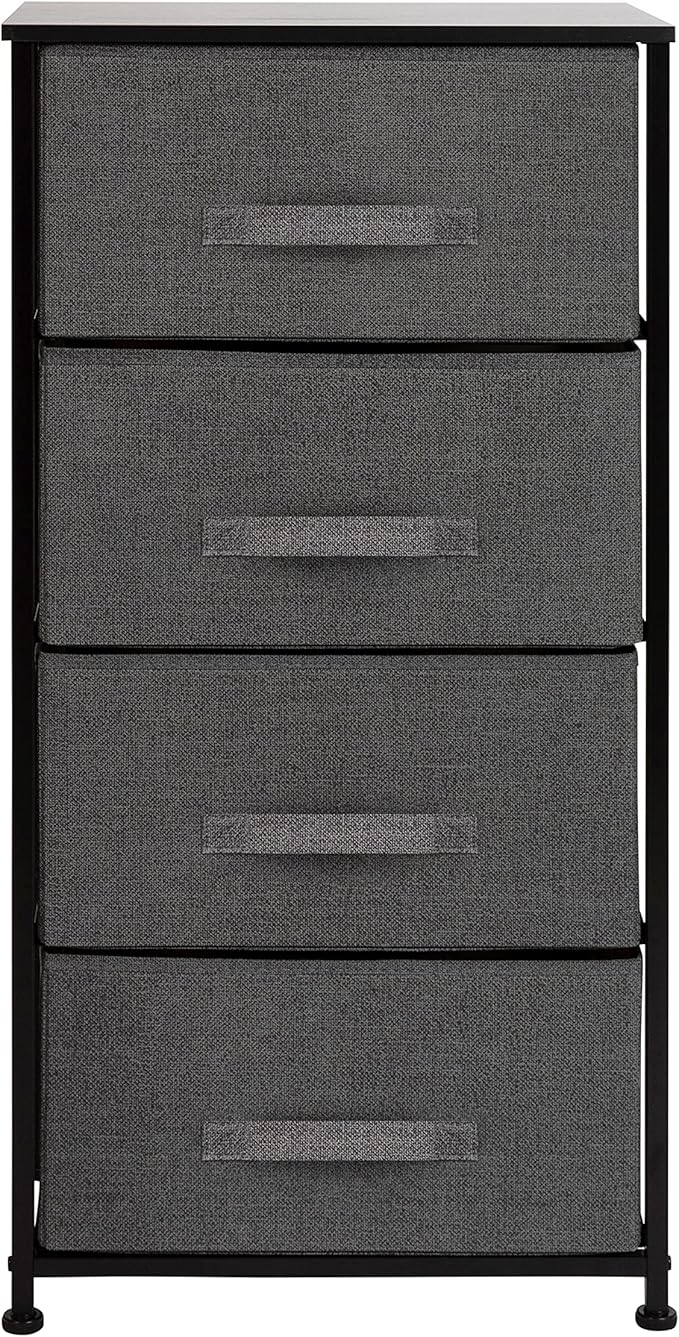 Flash Furniture Harris 4 Drawer Storage Dresser - Black Cast Iron Frame and Wood Top - 4 Easy Pull Dark Gray Fabric Drawers