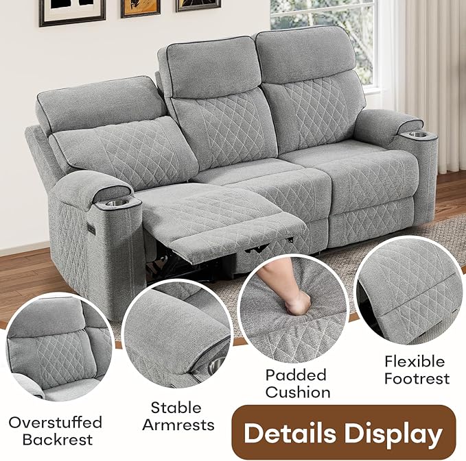 HAOMARKETS 3-Piece Recliner Sofa Set with Charging Ports, Include Power Recliner Chair and 2 2-Seater Loveseat Reclining Couches with Hidden Storage and Cup Holders for Living Room, Light Grey